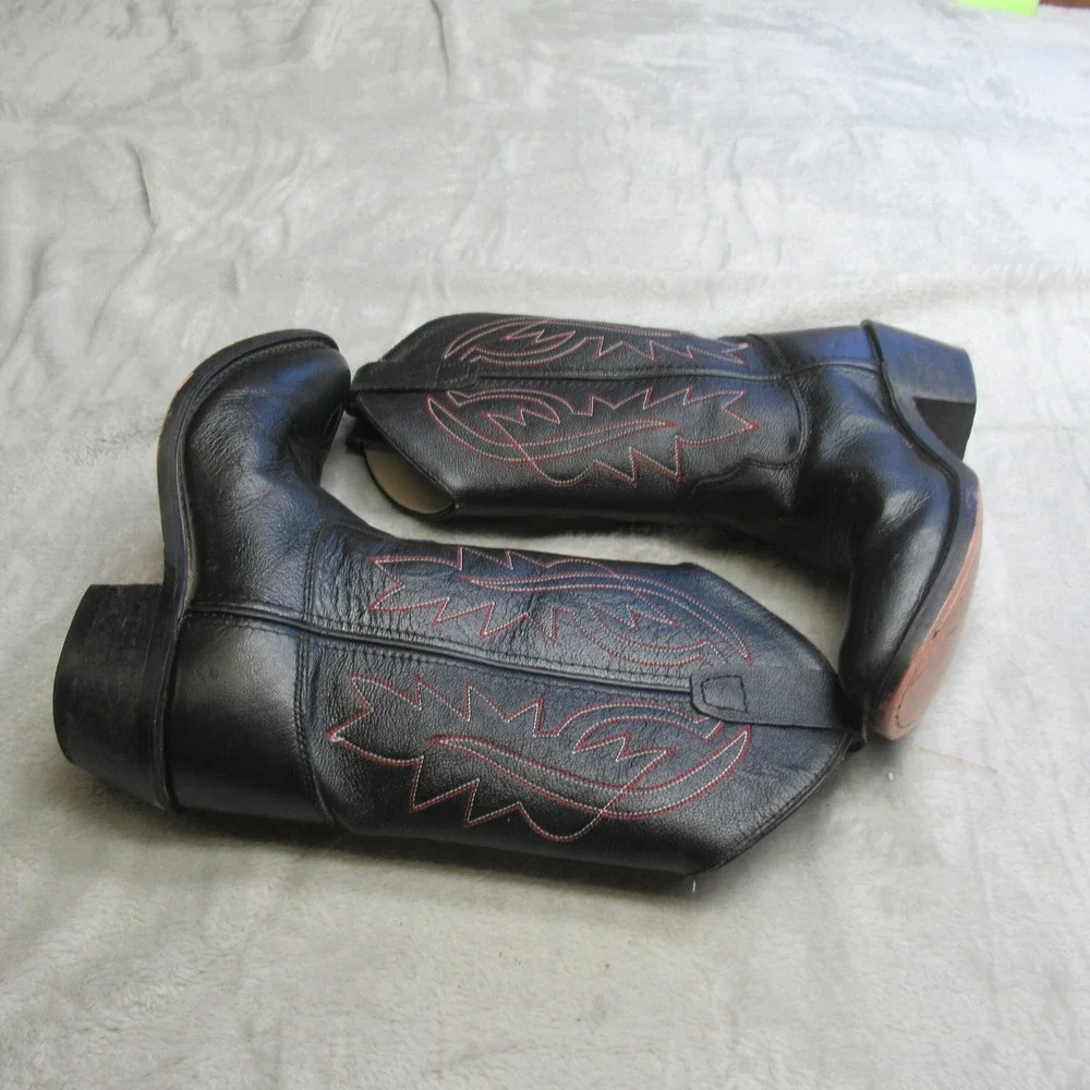 Cody James Boys 4D Western Boots Black Cowboy Red‎ Stitch Leather LIGHTLY USED